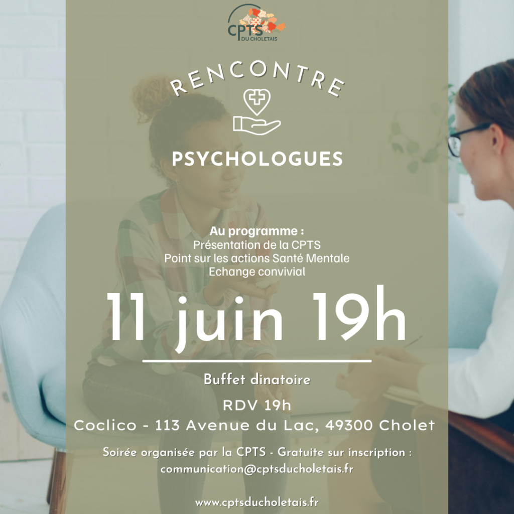 Rencontre Psychologues Cholet le 11 juin 2026 - 19h à Coclico